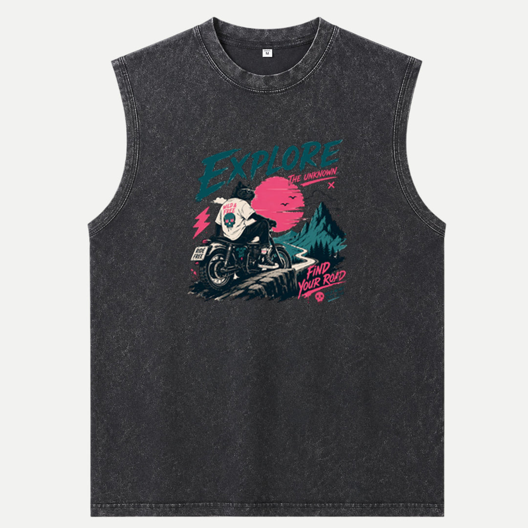 Explore the Unknown Cat Motorcycle vintage T-Shirt