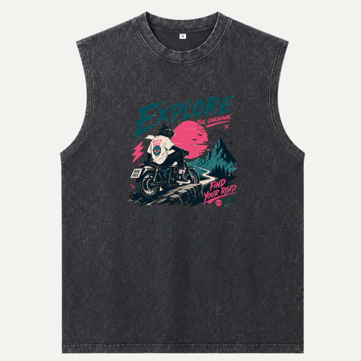 Explore the Unknown Cat Motorcycle vintage T-Shirt