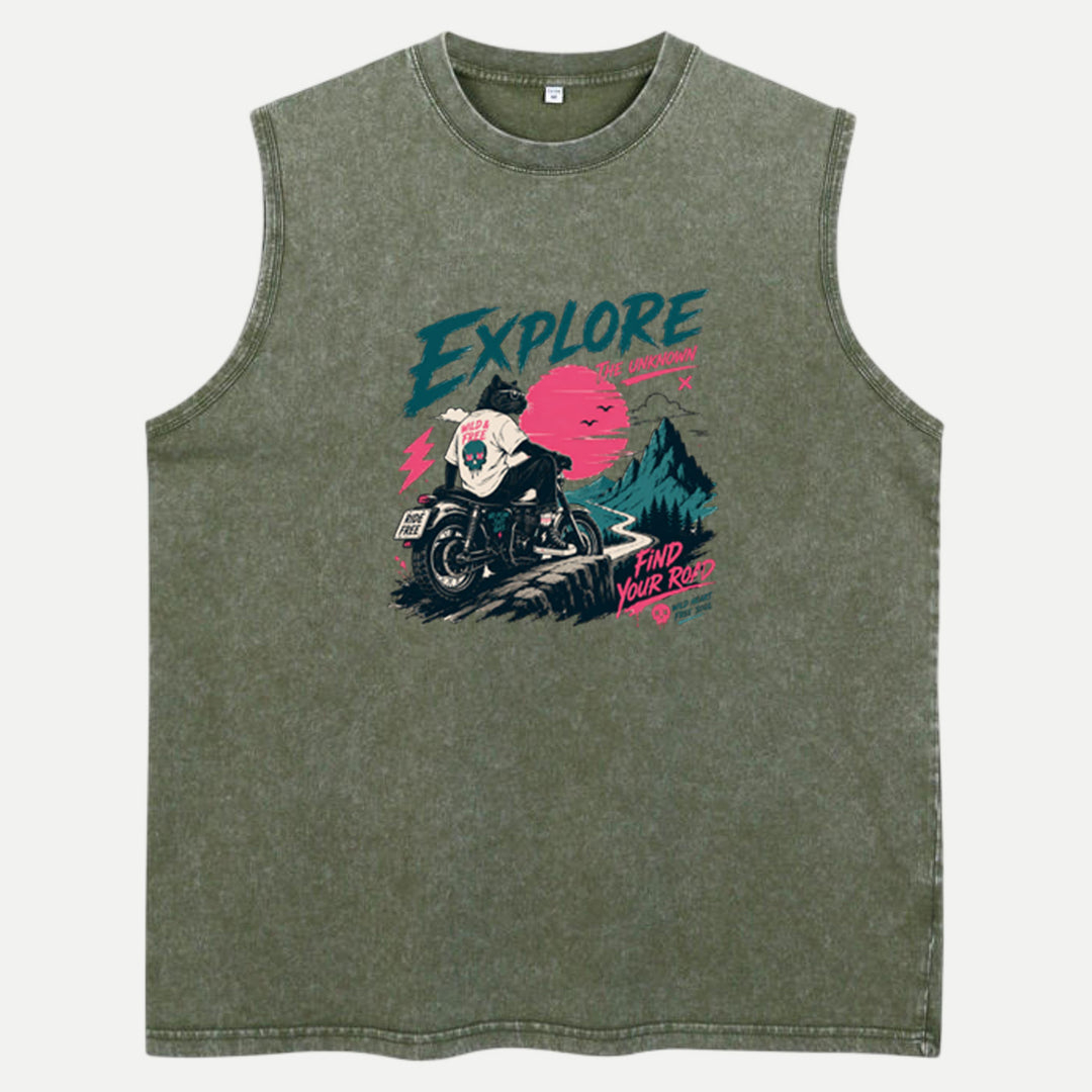 Explore the Unknown Cat Motorcycle vintage T-Shirt