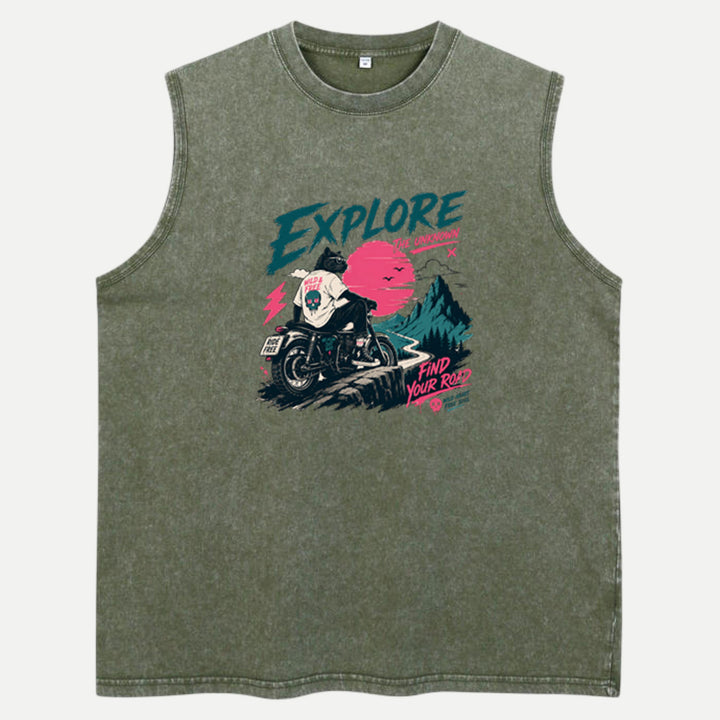 Explore the Unknown Cat Motorcycle vintage T-Shirt