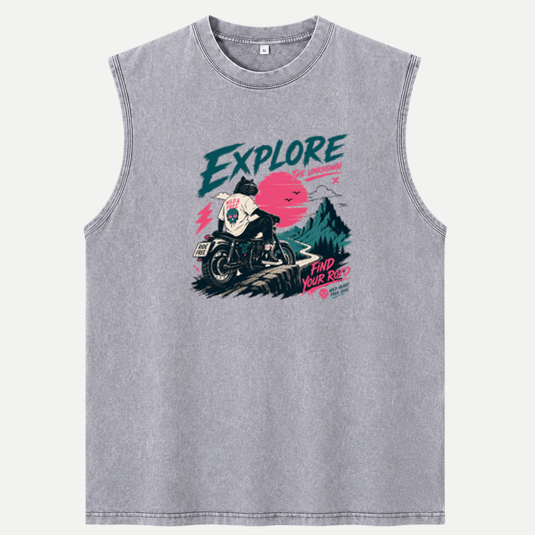 Explore the Unknown Cat Motorcycle vintage T-Shirt