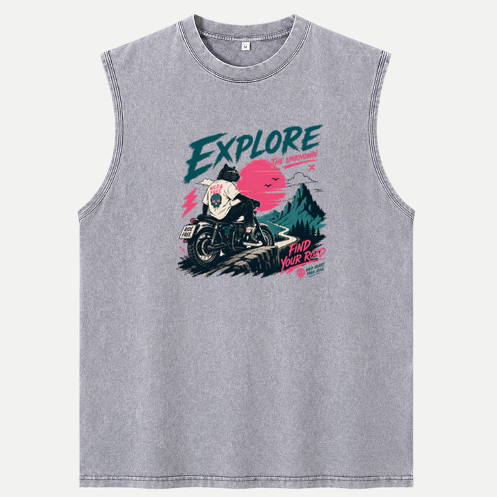 Explore the Unknown Cat Motorcycle vintage T-Shirt