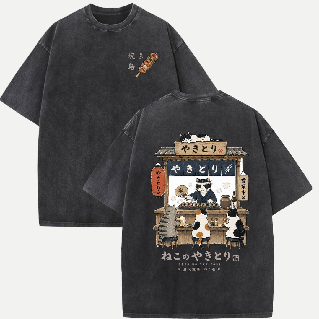 Japanese Neko No Yakitori Cat Graphic T-Shirt