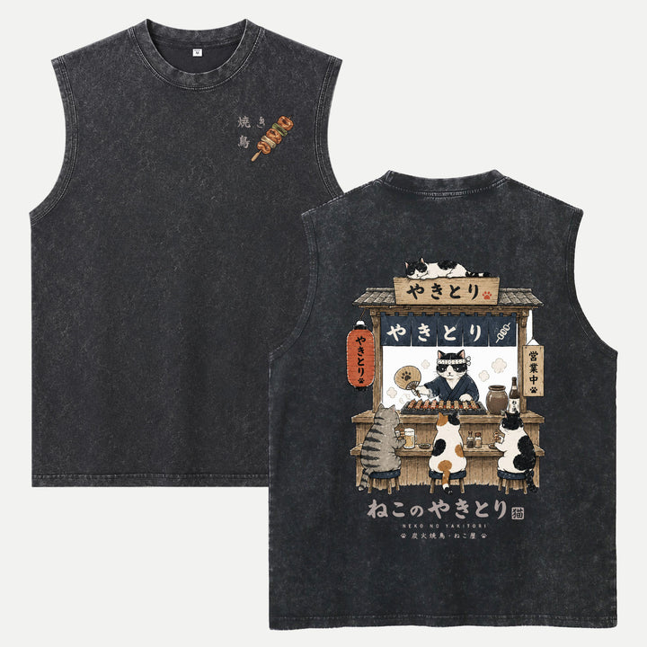 Japanese Neko No Yakitori Cat Graphic T-Shirt