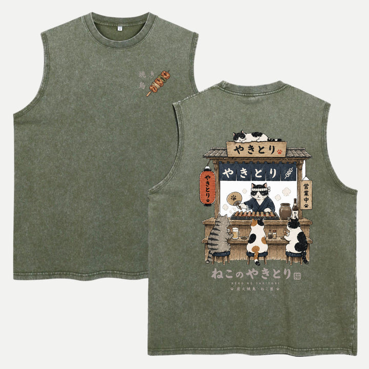 Japanese Neko No Yakitori Cat Graphic T-Shirt
