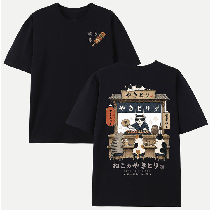 Japanese Neko No Yakitori Cat Graphic T-Shirt