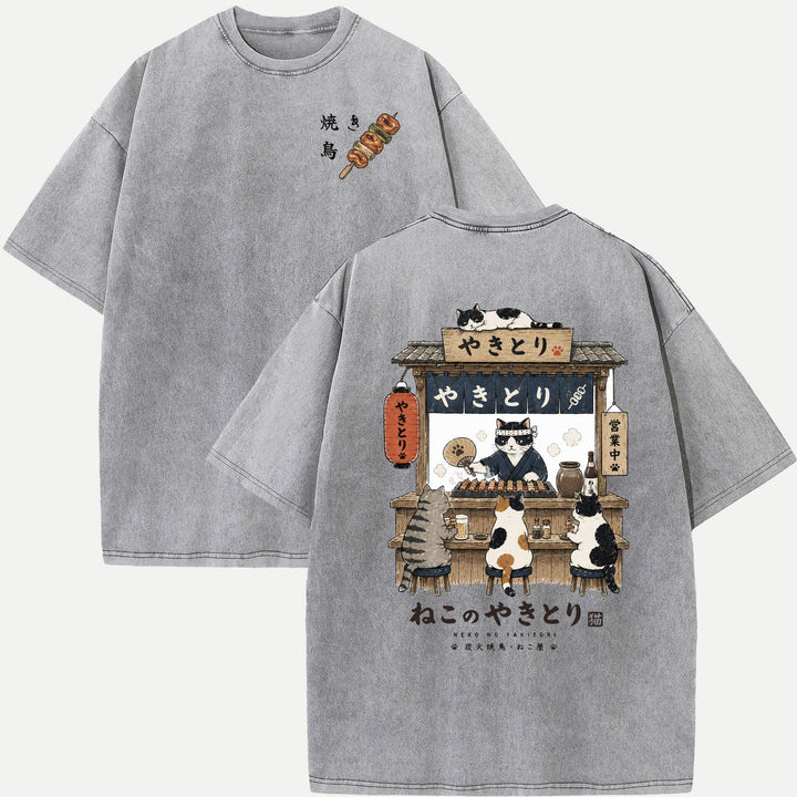 Japanese Neko No Yakitori Cat Graphic T-Shirt