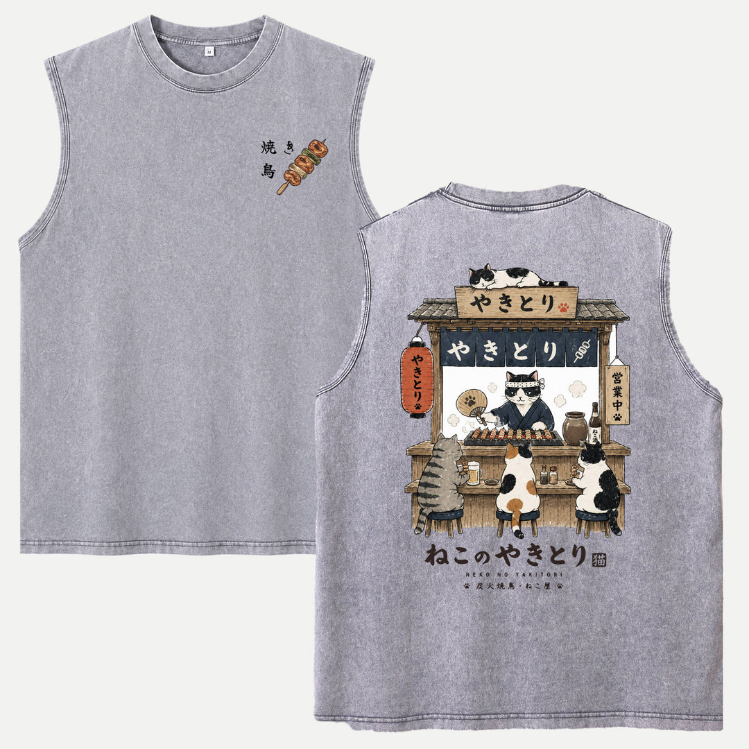 Japanese Neko No Yakitori Cat Graphic T-Shirt