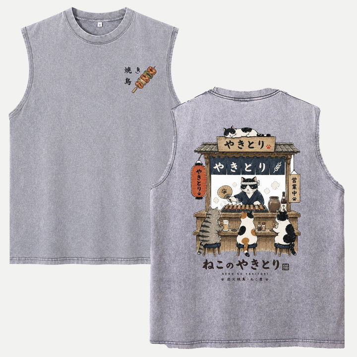 Japanese Neko No Yakitori Cat Graphic T-Shirt