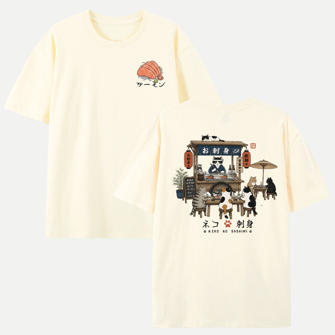 Japanese Neko No Sashimi Cat Graphic T-shirt
