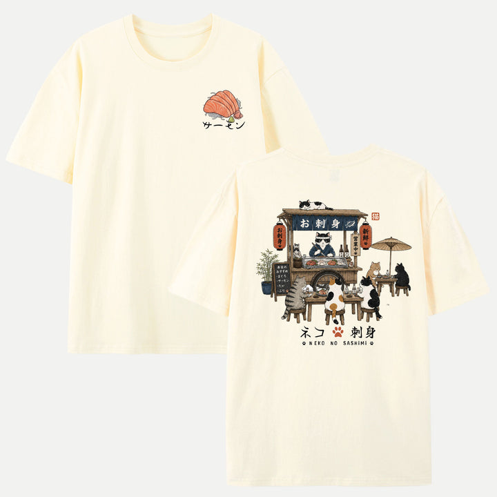 Japanese Neko No Sashimi Cat Graphic T-shirt