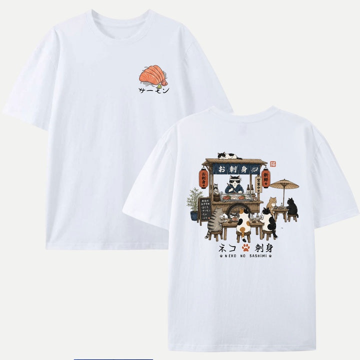 Japanese Neko No Sashimi Cat Graphic T-shirt