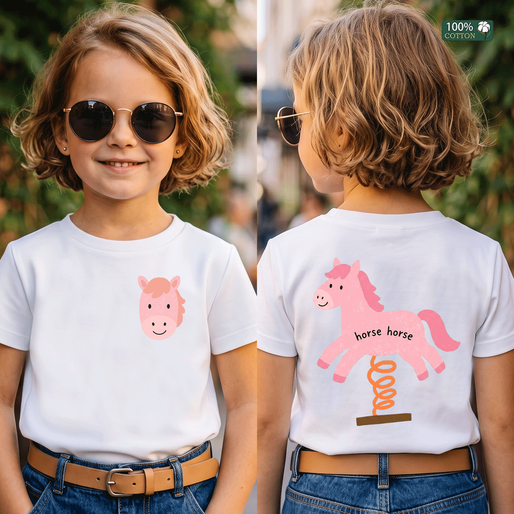 Cute Pink Horse Horse Kids Graphic T-Shirt