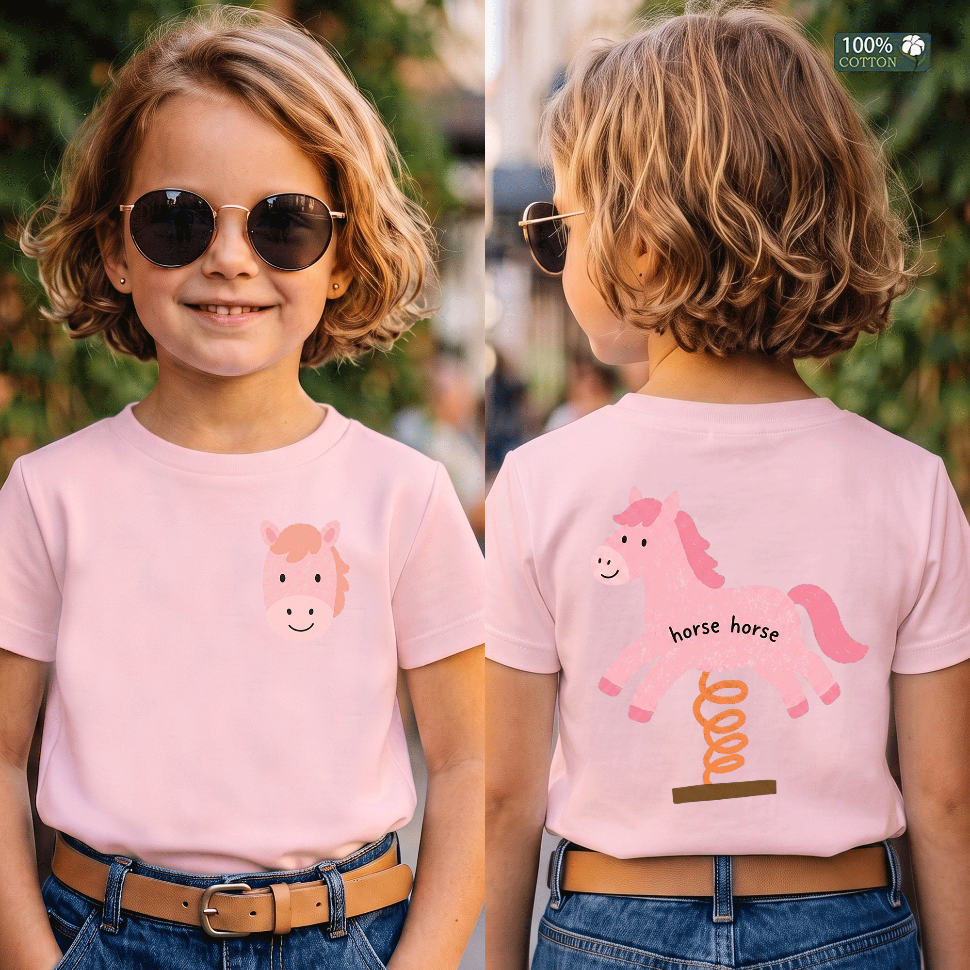 Cute Pink Horse Horse Kids Graphic T-Shirt