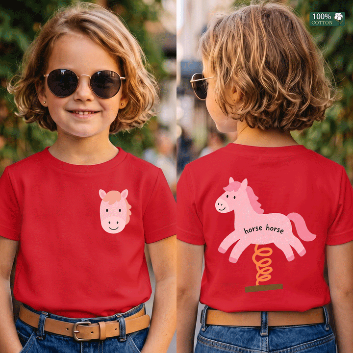 Cute Pink Horse Horse Kids Graphic T-Shirt