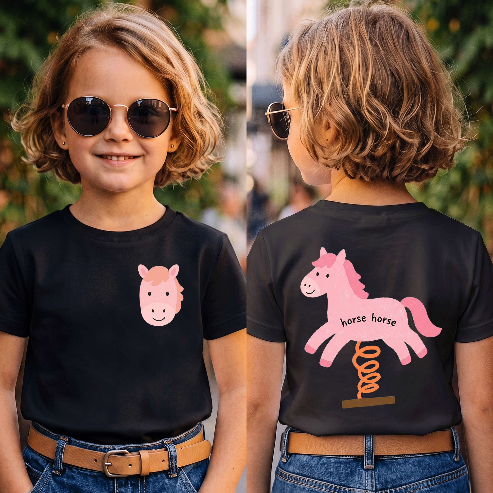 Cute Pink Horse Horse Kids Graphic T-Shirt