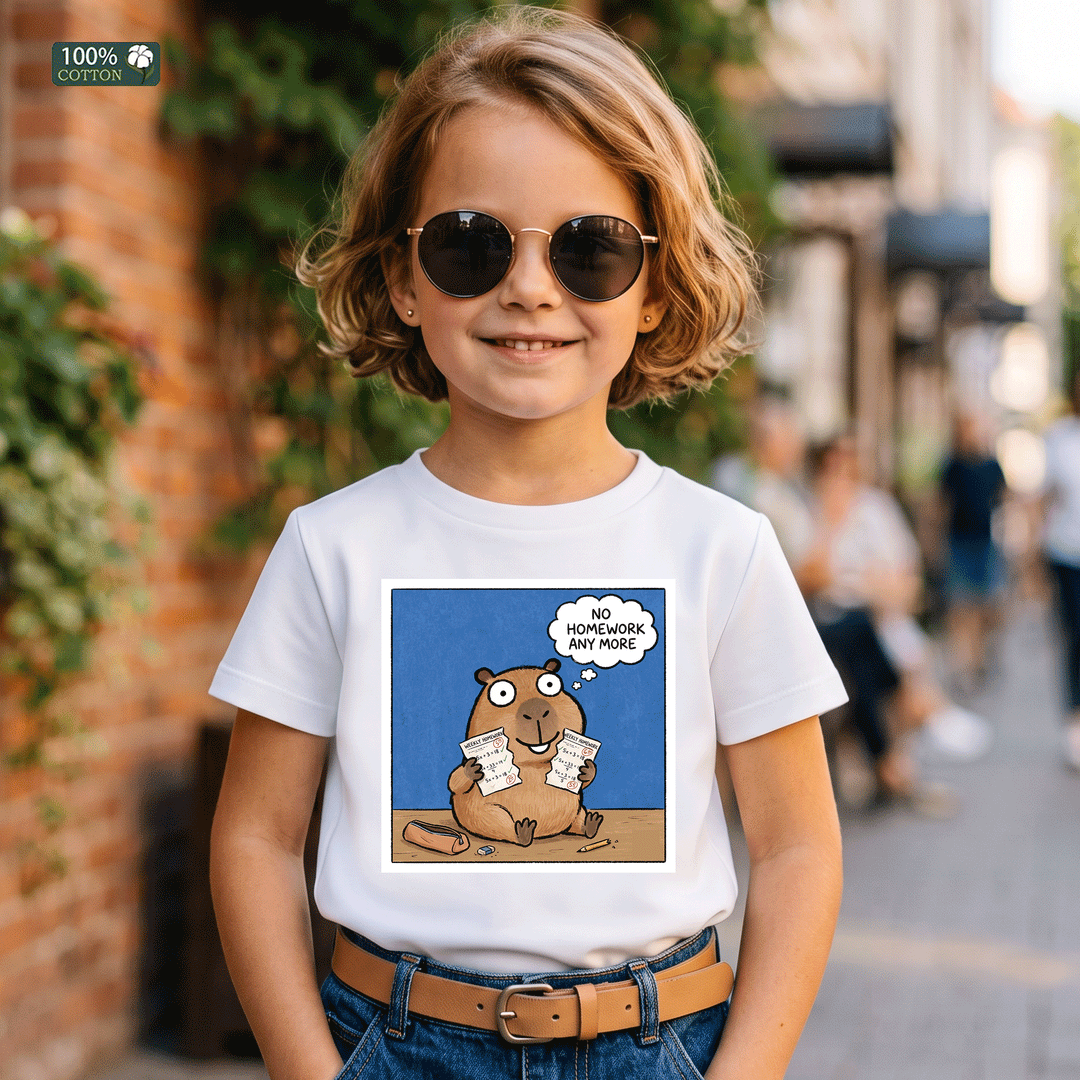 No Homework Anymore Capybara Kids Graphic T-Shirt