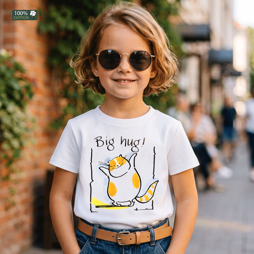 Big Hug Cat Graphic Kids T-Shirt