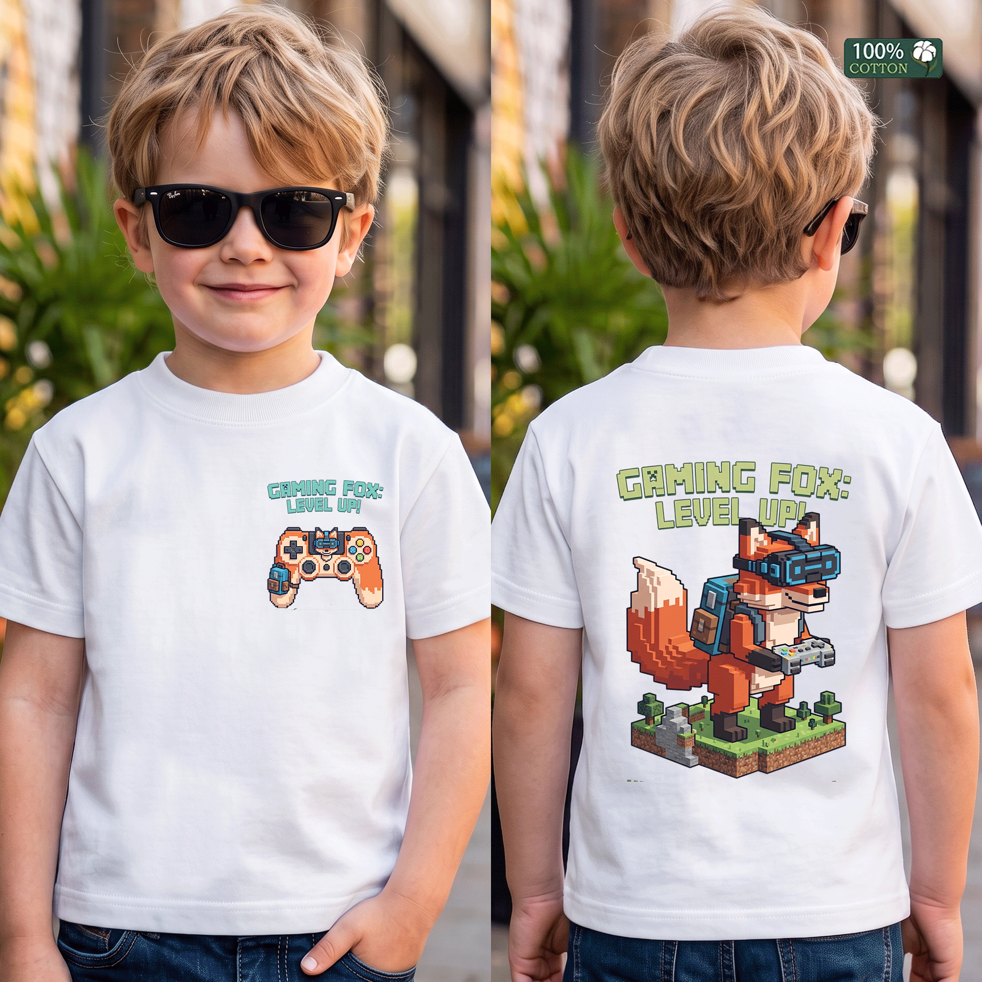 Gaming Fox Level Up Kids Graphic T-Shirt
