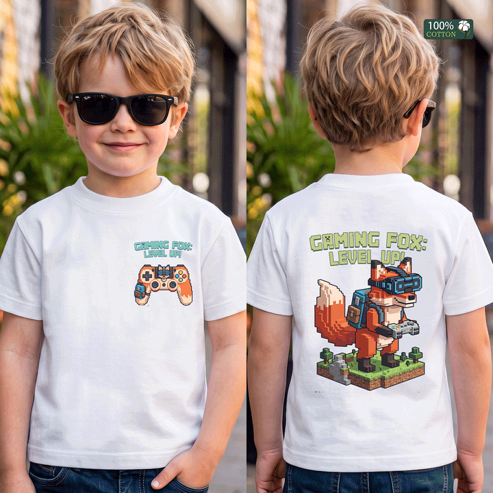 Gaming Fox Level Up Kids Graphic T-Shirt