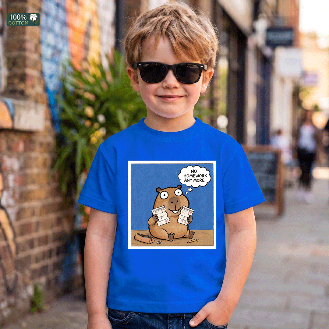 No Homework Anymore Capybara Kids Graphic T-Shirt