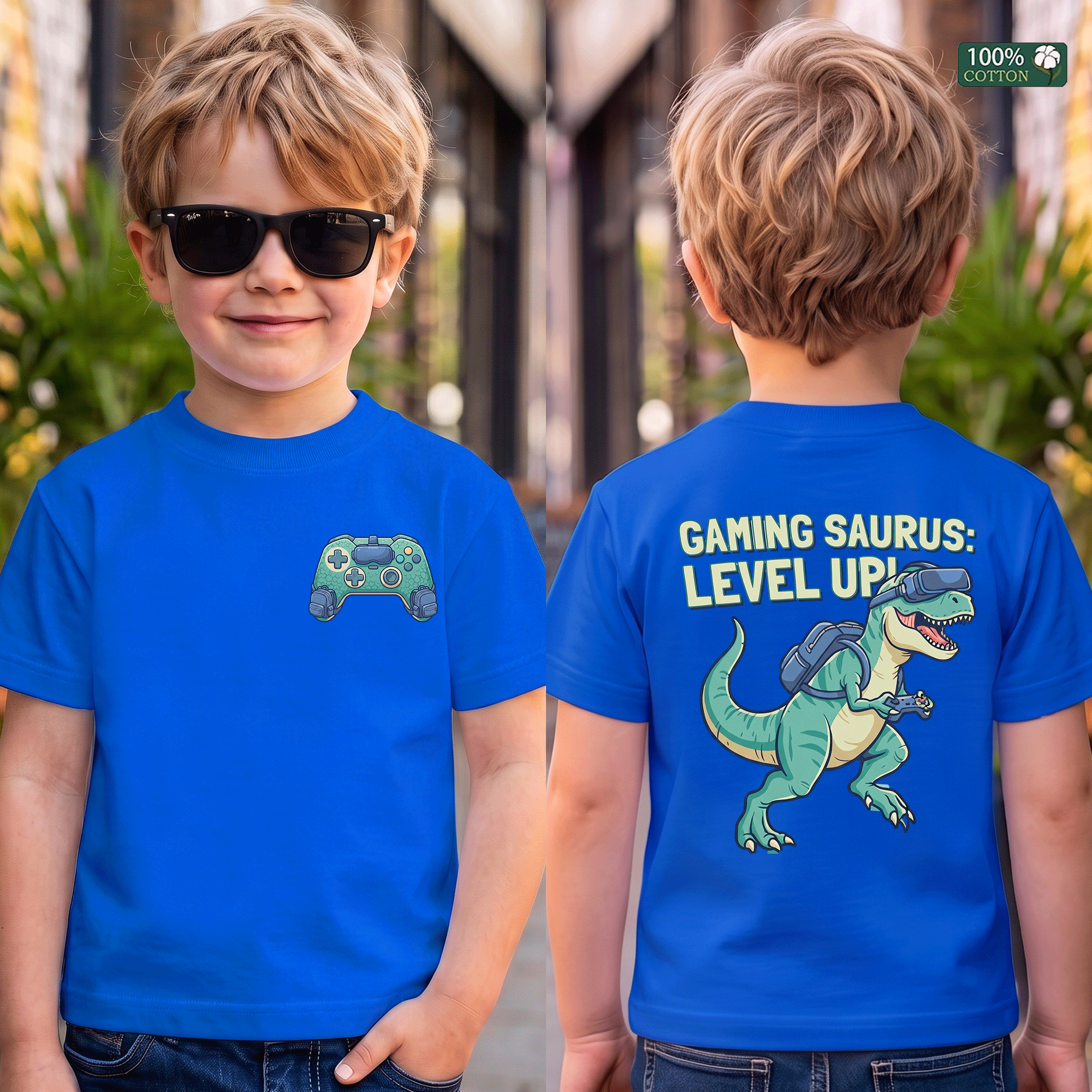 Gaming Saurus Level Up Dinosaur Gamer Kids Tee