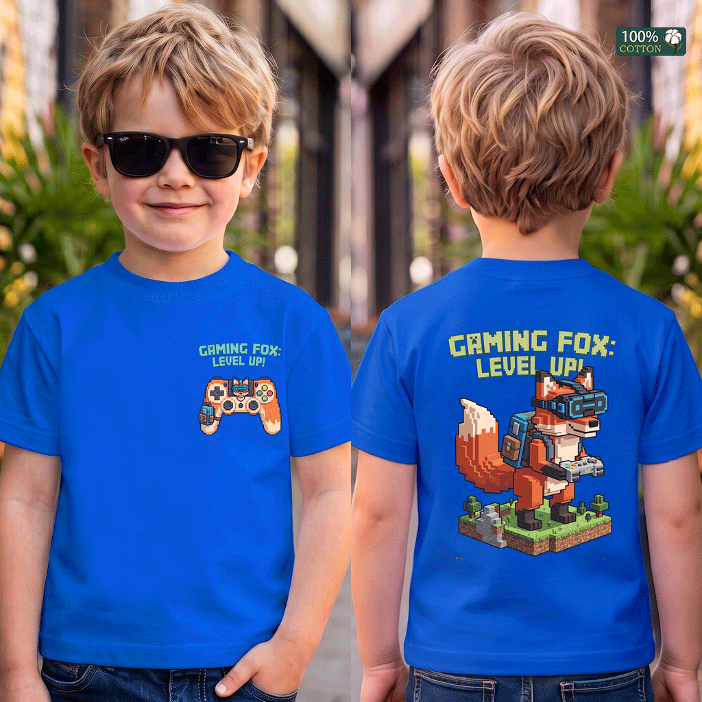 Gaming Fox Level Up Kids Graphic T-Shirt