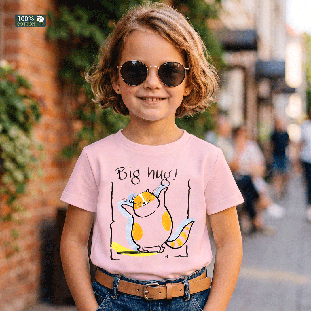 Big Hug Cat Graphic Kids T-Shirt