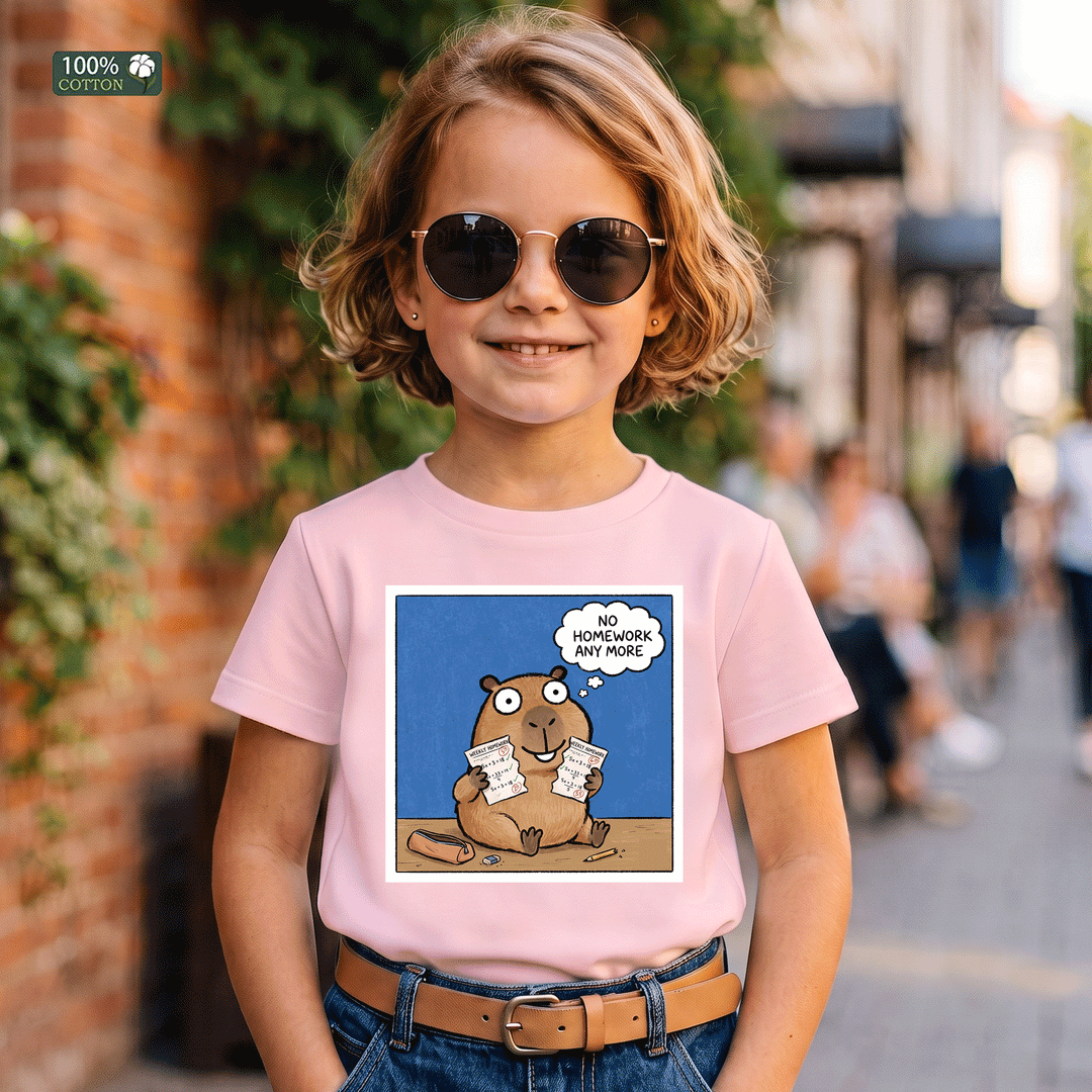 No Homework Anymore Capybara Kids Graphic T-Shirt