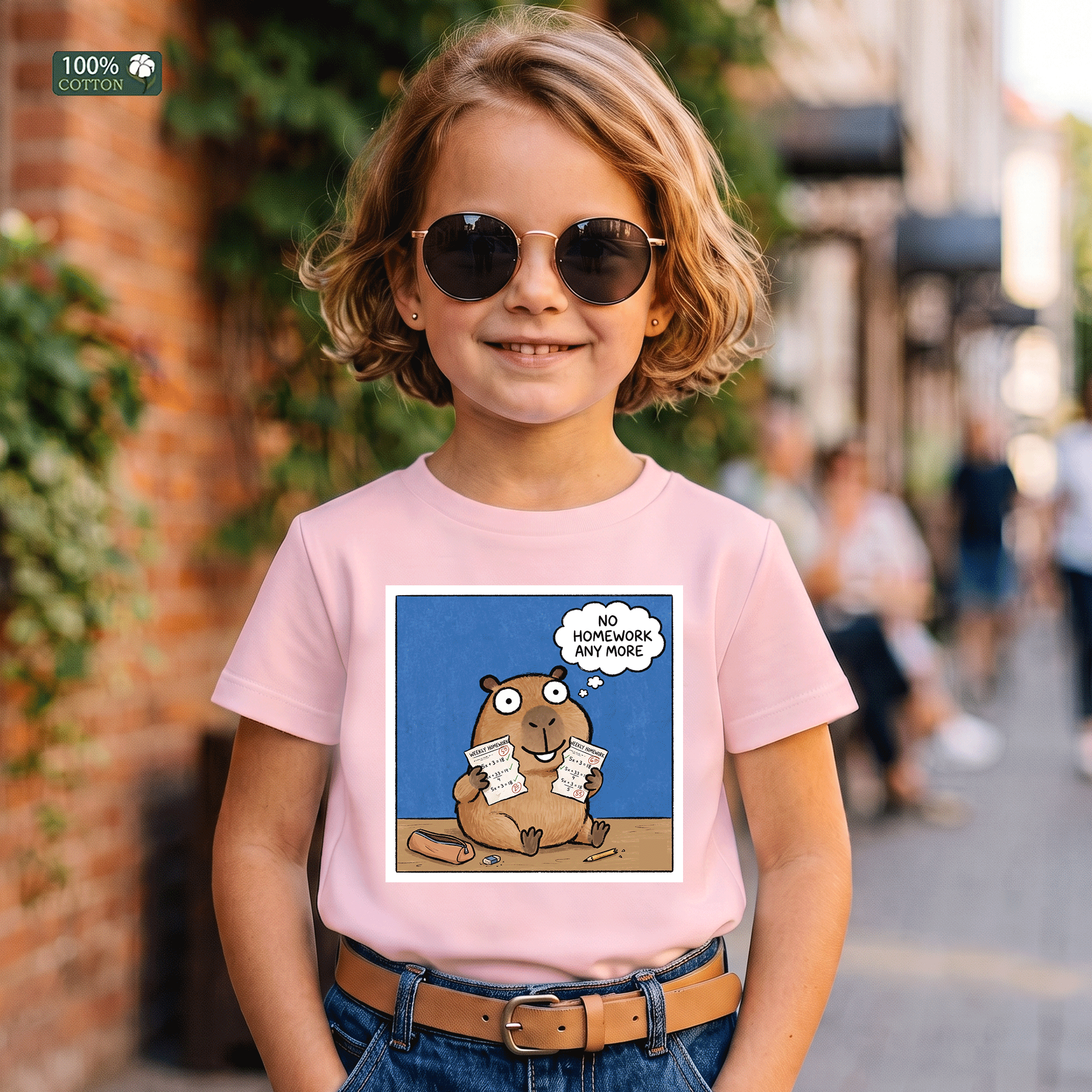 No Homework Anymore Capybara Kids Graphic T-Shirt