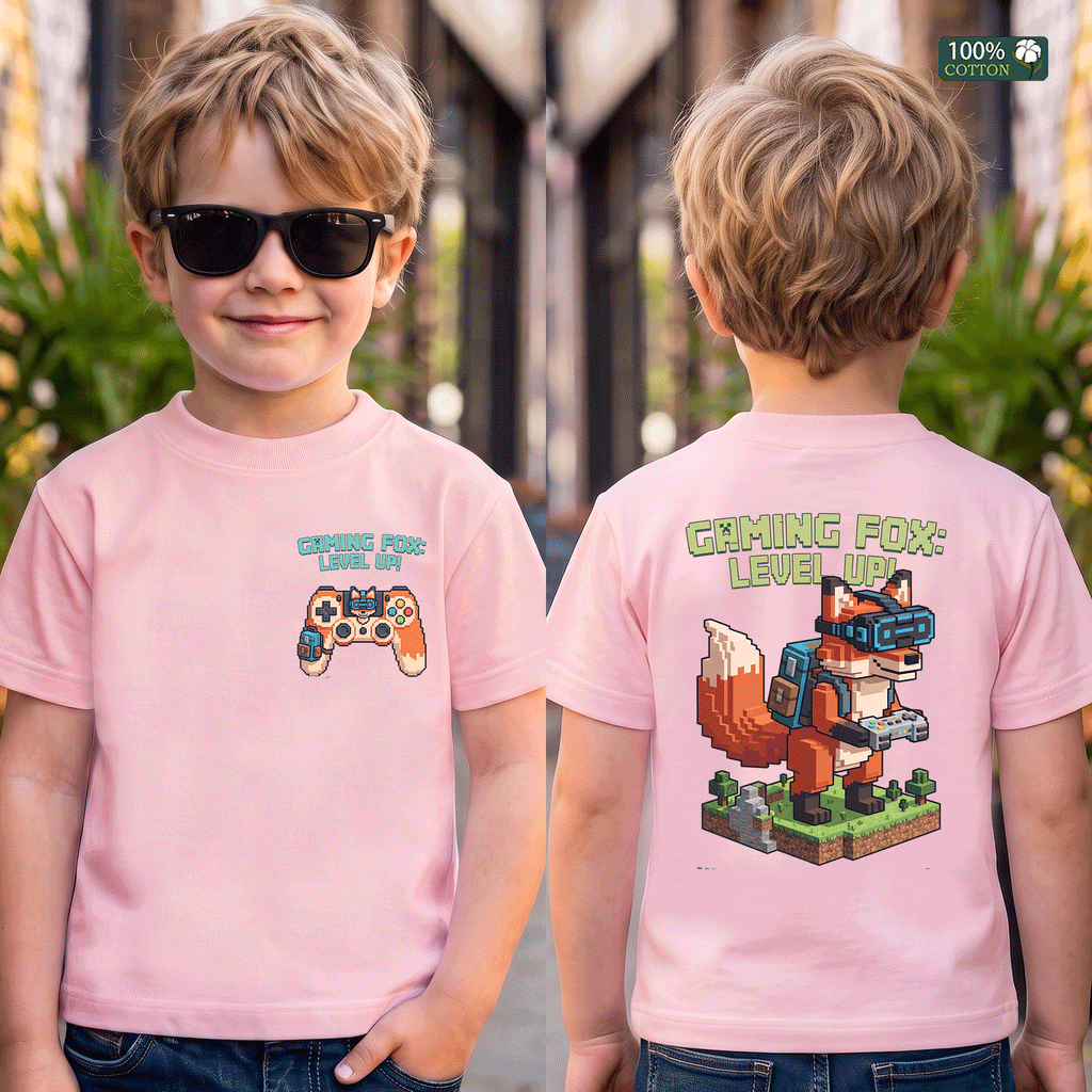 Gaming Fox Level Up Kids Graphic T-Shirt