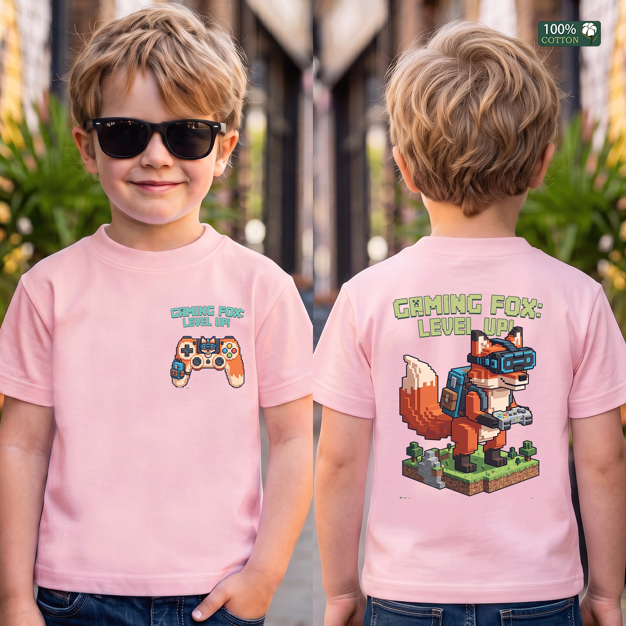 Gaming Fox Level Up Kids Graphic T-Shirt
