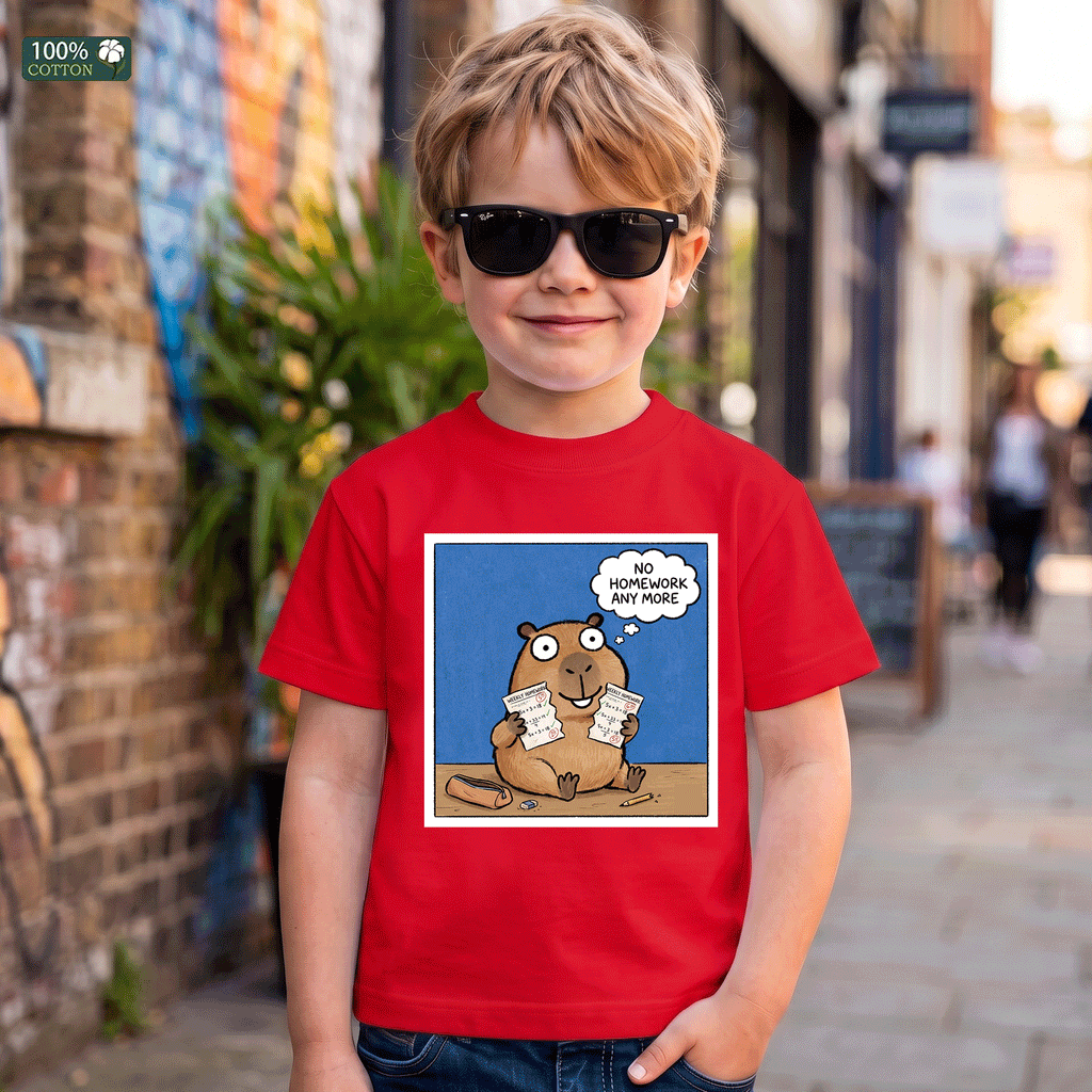 No Homework Anymore Capybara Kids Graphic T-Shirt