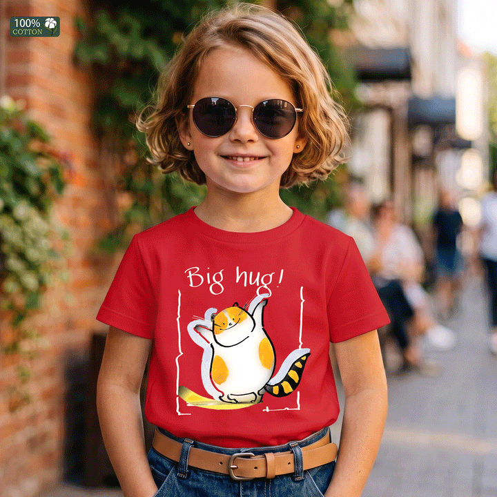 Big Hug Cat Graphic Kids T-Shirt