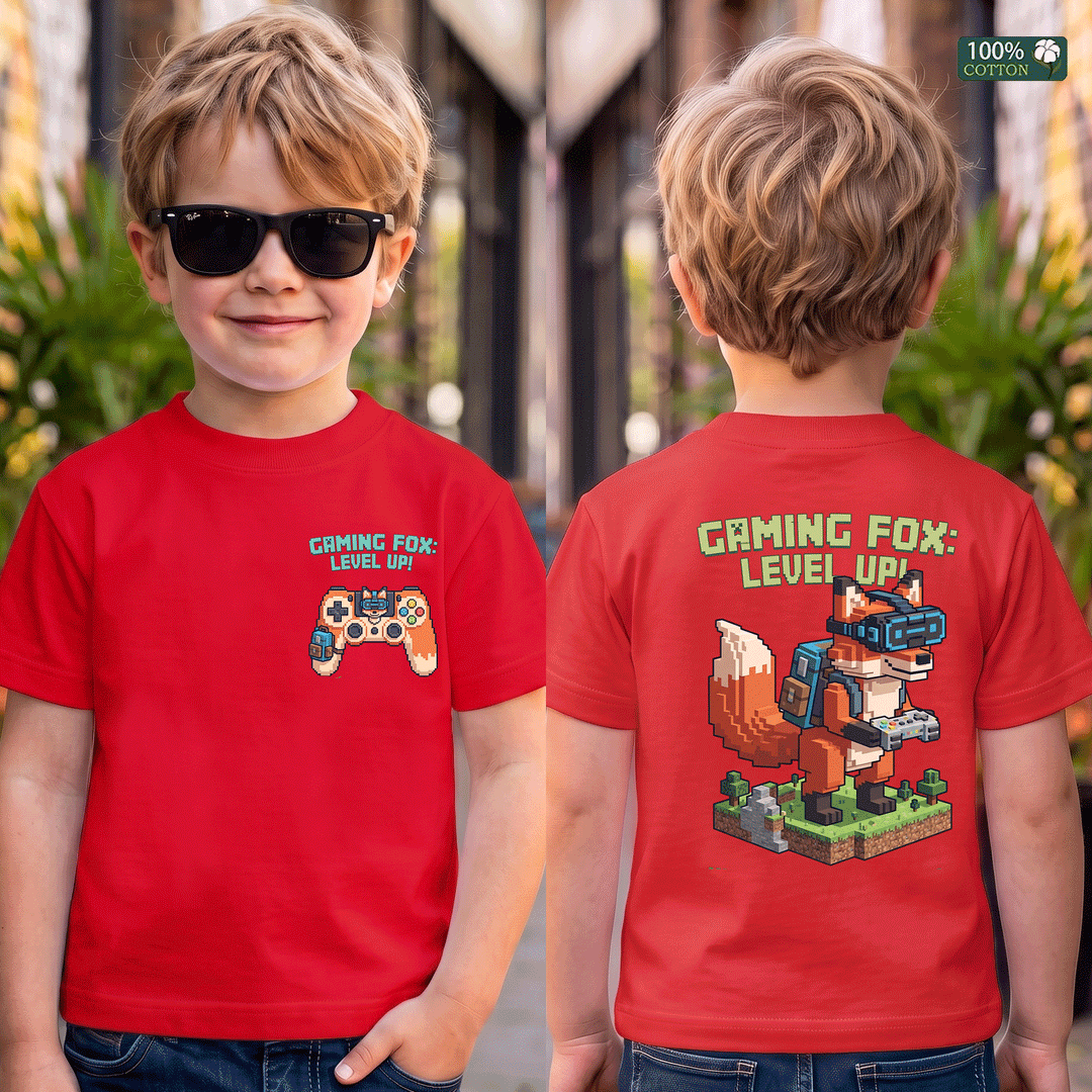 Gaming Fox Level Up Kids Graphic T-Shirt