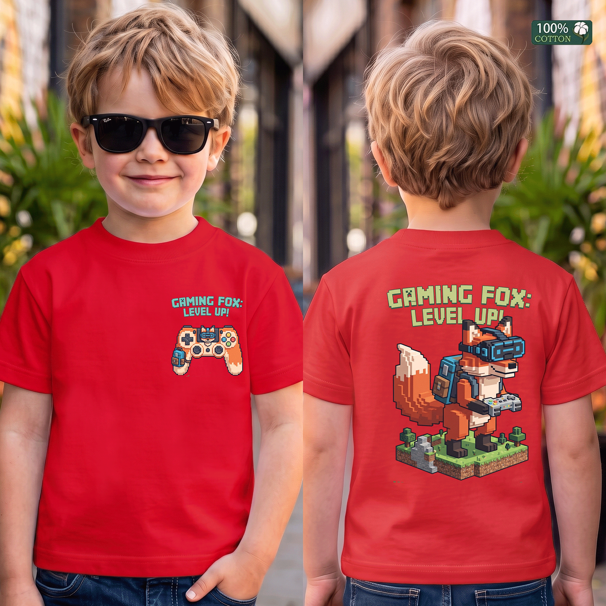 Gaming Fox Level Up Kids Graphic T-Shirt