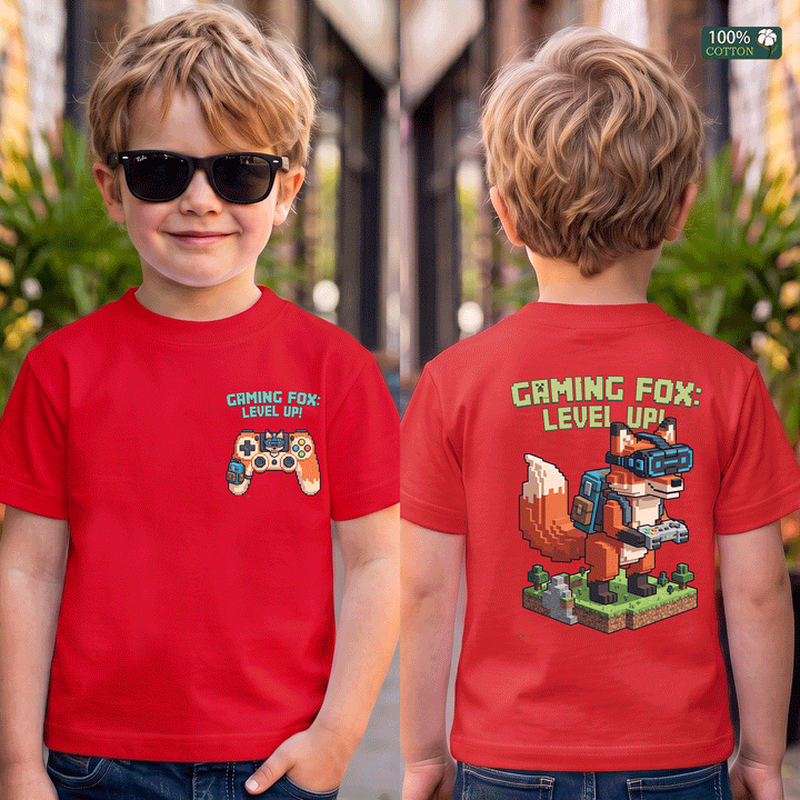 Gaming Fox Level Up Kids Graphic T-Shirt