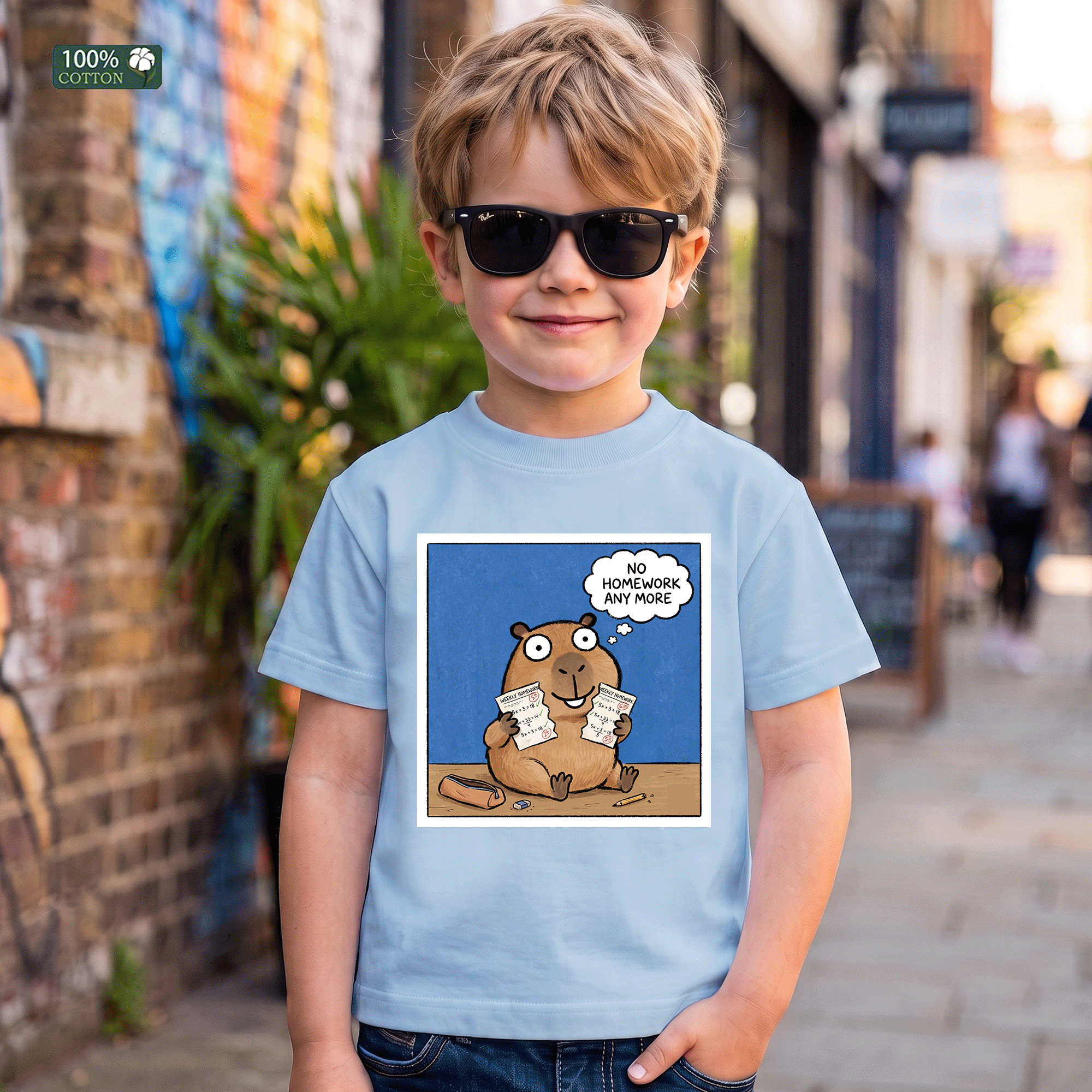 No Homework Anymore Capybara Kids Graphic T-Shirt
