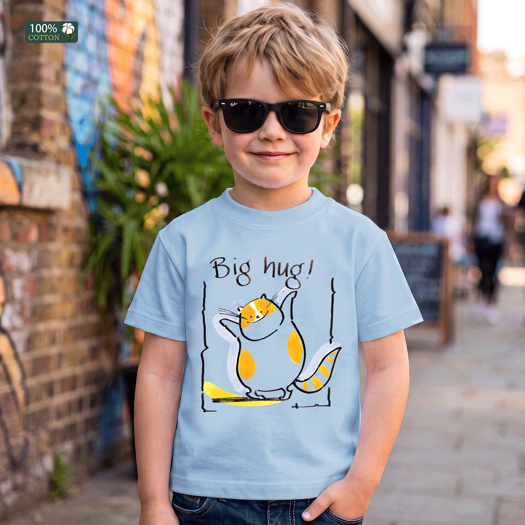 Big Hug Cat Graphic Kids T-Shirt