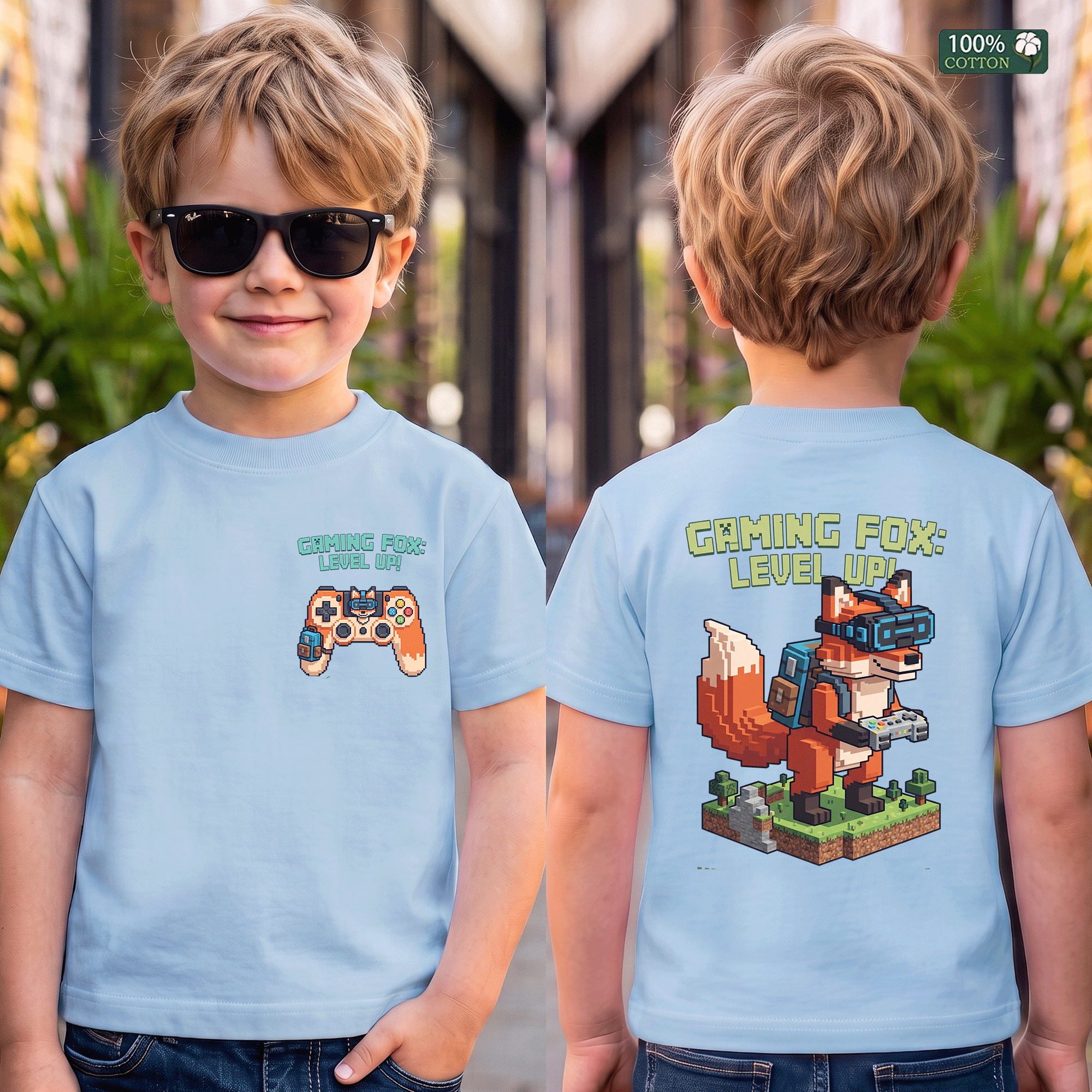 Gaming Fox Level Up Kids Graphic T-Shirt
