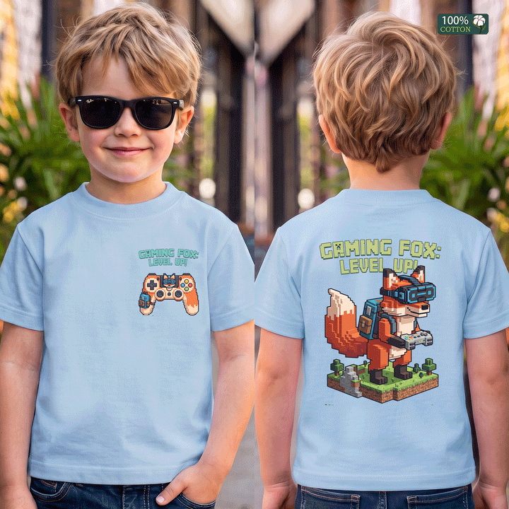 Gaming Fox Level Up Kids Graphic T-Shirt