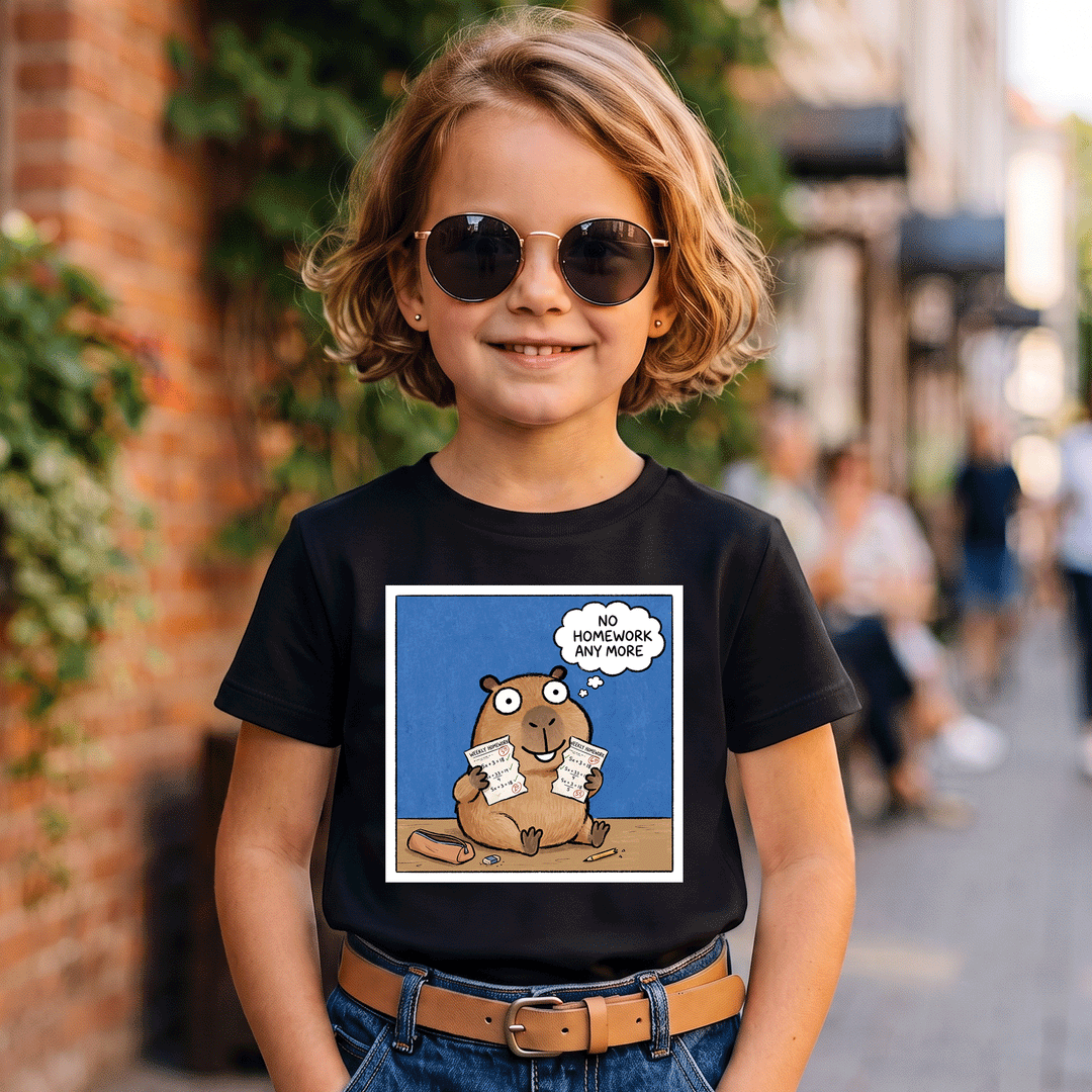 No Homework Anymore Capybara Kids Graphic T-Shirt