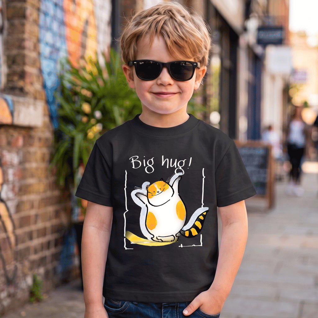 Big Hug Cat Graphic Kids T-Shirt