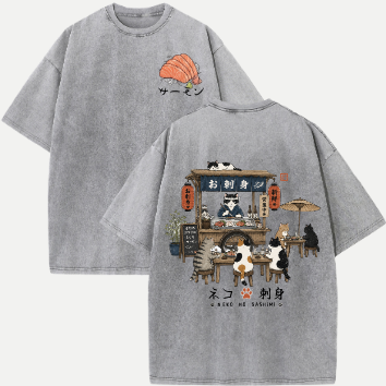 Japanese Neko No Sashimi Cat Graphic T-shirt