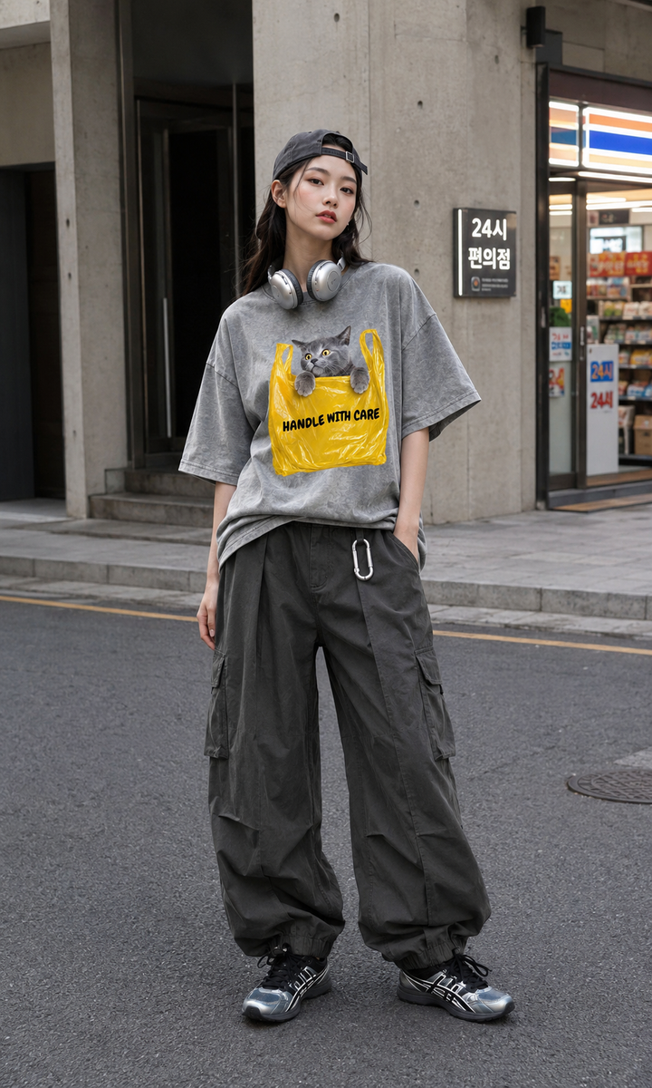 Handle With Care Cat Vintage T-Shirt