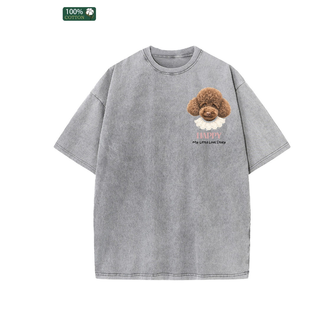 Korean-Style Hand-Drawn Pet Head Portrait Custom T-shirt