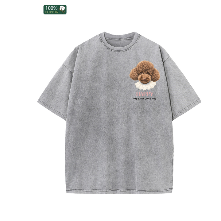 Korean-Style Hand-Drawn Pet Head Portrait Custom T-shirt