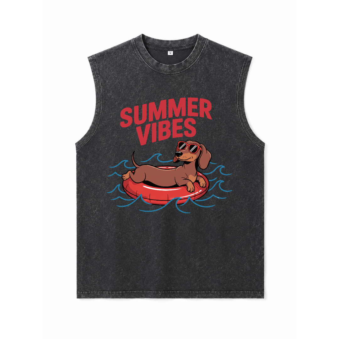 Summer Vibes Dachshund Graphic Vintage T-Shirt