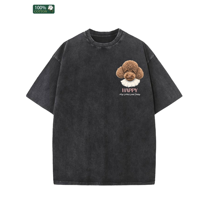 Korean-Style Hand-Drawn Pet Head Portrait Custom T-shirt