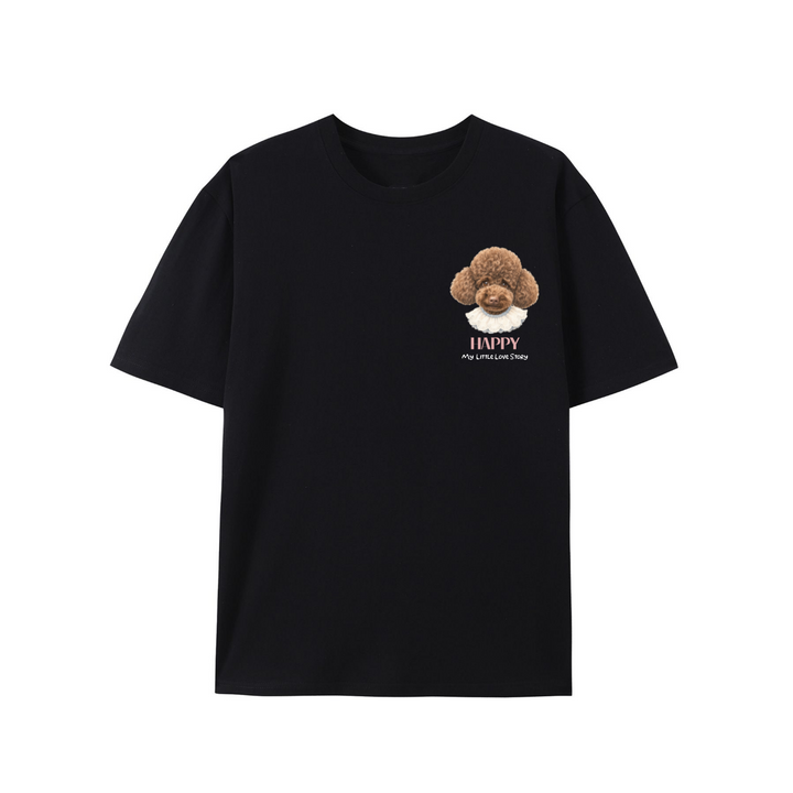 Korean-Style Hand-Drawn Pet Head Portrait Custom T-shirt
